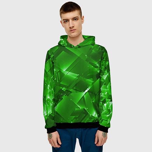 Мужская толстовка Прозрачная изумрудная геометрия / 3D-Черный – фото 3