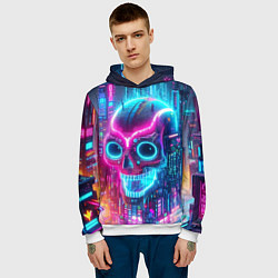 Толстовка-худи мужская Neon skull in metropolis - future, цвет: 3D-белый — фото 2
