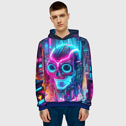 Толстовка-худи мужская Neon skull in metropolis - future, цвет: 3D-синий — фото 2