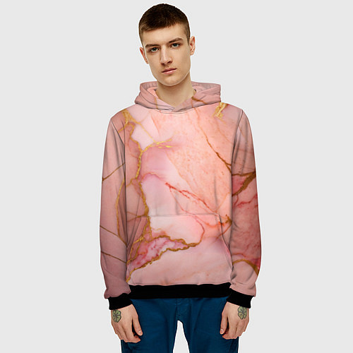 Мужская толстовка Текстура розового мрамора с золотом / 3D-Черный – фото 3