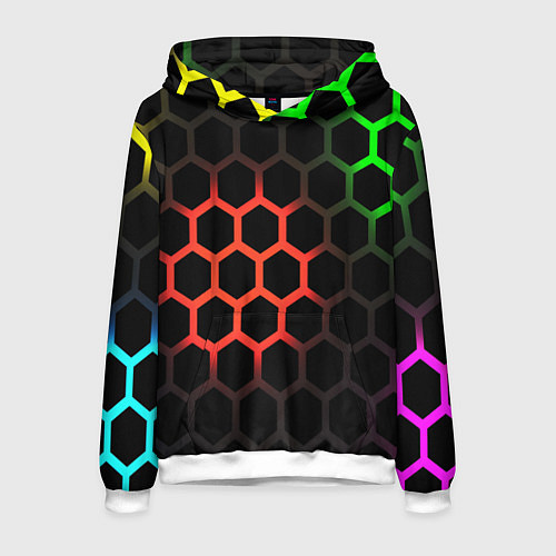 Мужская толстовка Hexagon neon / 3D-Белый – фото 1