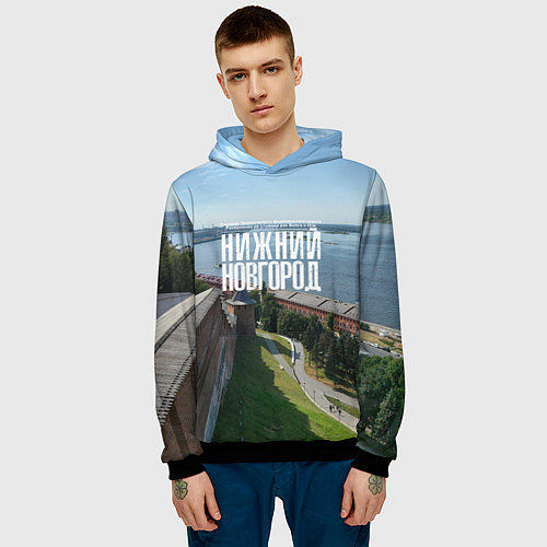 Мужская толстовка Нижний Новгород на слиянии рек Волги и Оки / 3D-Черный – фото 3