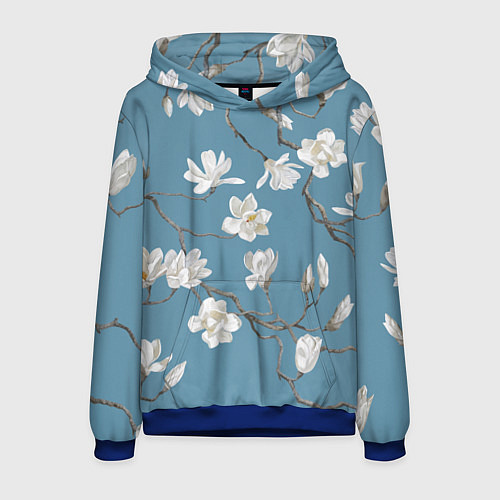Мужская толстовка Цветы акварелью ветки магнолии / 3D-Синий – фото 1