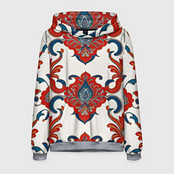 Толстовка-худи мужская Узор красно-синий на белом фоне, цвет: 3D-меланж