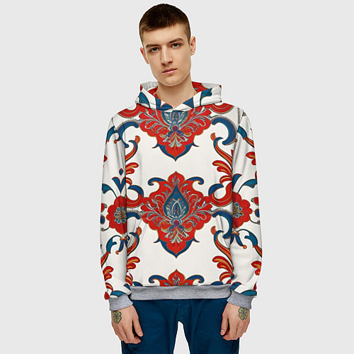 Мужская толстовка Узор красно-синий на белом фоне / 3D-Меланж – фото 3