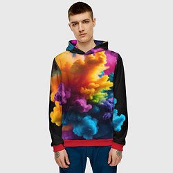 Толстовка-худи мужская Взрыв разноцветных облаков, цвет: 3D-красный — фото 2