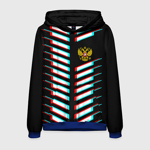Мужская толстовка Герб РФ глитч геометрия / 3D-Синий – фото 1