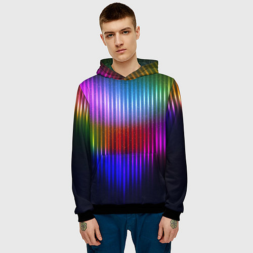 Мужская толстовка Неоновая геометрия полосы / 3D-Черный – фото 3