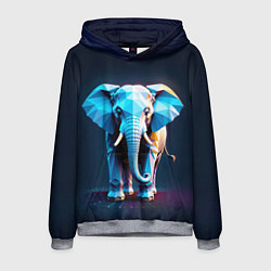 Толстовка-худи мужская Синий геометрический слон, цвет: 3D-меланж