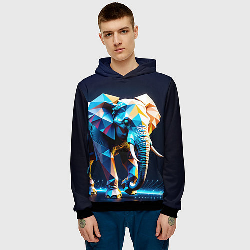 Мужская толстовка Большой полигональный слон / 3D-Черный – фото 3