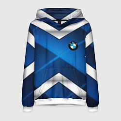 Толстовка-худи мужская BMW metalic blue abstract, цвет: 3D-белый