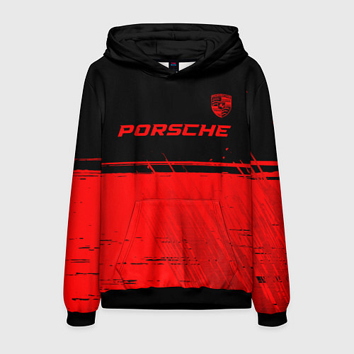 Мужская толстовка Porsche - red gradient посередине / 3D-Черный – фото 1