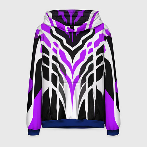 Мужская толстовка Агрессивные фиолетово-белые полосы на чёрном фоне / 3D-Синий – фото 1