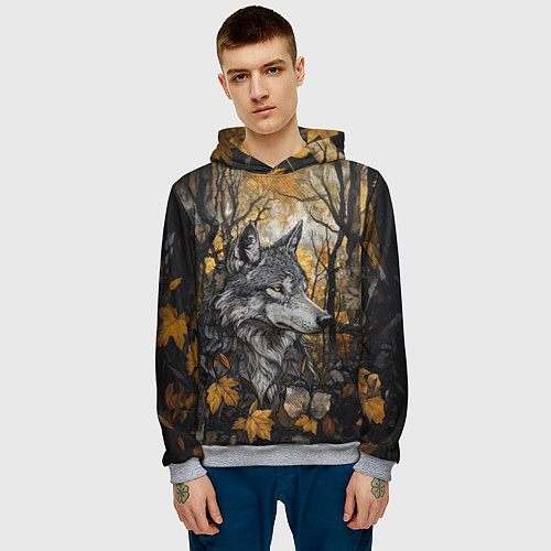 Мужская толстовка Благородный волк в осеннем лесу / 3D-Меланж – фото 3