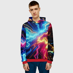 Толстовка-худи мужская Разряд неоновых молний - нейроарт, цвет: 3D-красный — фото 2