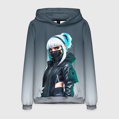 Мужская толстовка Красивая блондинка в маске - киберпанк / 3D-Меланж – фото 1