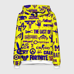 Толстовка-худи мужская Логотипы игр на жёлтом, цвет: 3D-белый