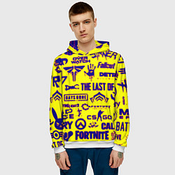 Толстовка-худи мужская Логотипы игр на жёлтом, цвет: 3D-белый — фото 2