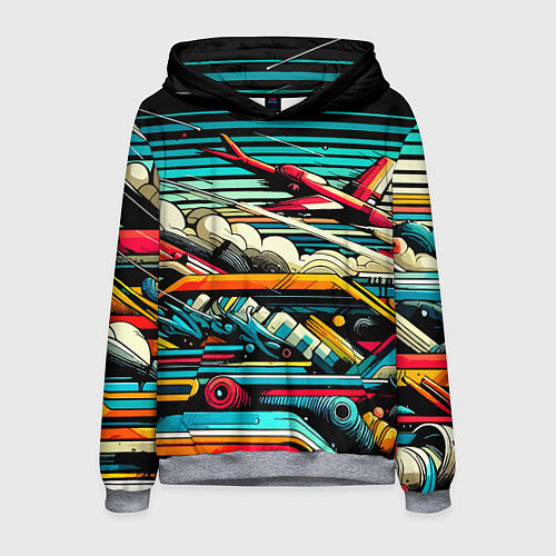 Мужская толстовка Абстракция с красным самолётом - нейроарт / 3D-Меланж – фото 1