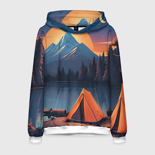 Мужская толстовка Палатка на берегу озера / 3D-Белый – фото 1