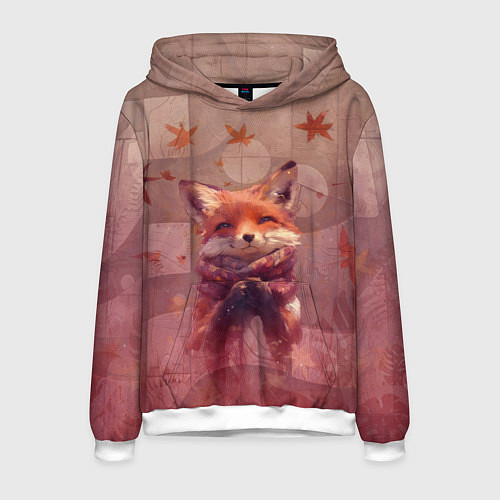 Мужская толстовка Довольный лис в шарфе / 3D-Белый – фото 1