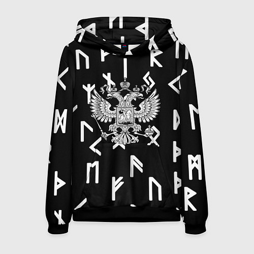 Мужская толстовка Славянские руны герб РФ / 3D-Черный – фото 1