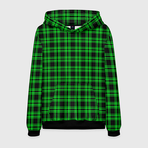 Мужская толстовка Чёрно-зелёный клетчатый / 3D-Черный – фото 1