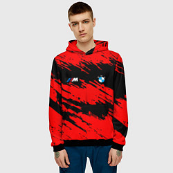 Толстовка-худи мужская BMW красные краски текстура, цвет: 3D-черный — фото 2