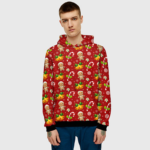 Мужская толстовка Новогодний паттерн пряня / 3D-Черный – фото 3
