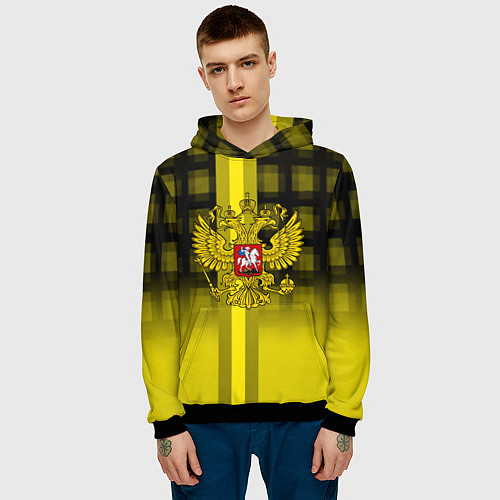 Мужская толстовка Герб РФ лого текстура / 3D-Черный – фото 3