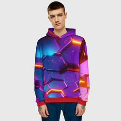 Толстовка-худи мужская Трехмерные соты с эффектом неона, цвет: 3D-красный — фото 2