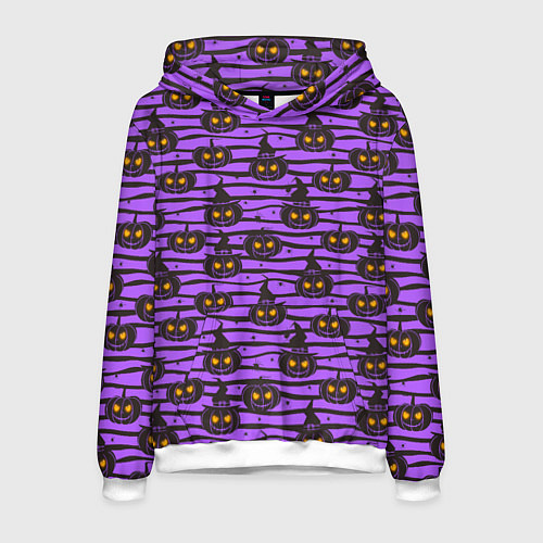 Мужская толстовка Хэллоуин - тыква со светящимися глазами / 3D-Белый – фото 1