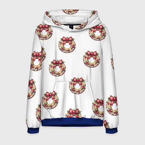 Мужская толстовка Много новогодних пончиков с бантиком и ягодами / 3D-Синий – фото 1