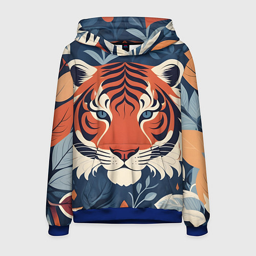 Мужская толстовка Тигр яркие контрасты / 3D-Синий – фото 1