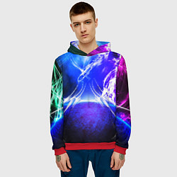 Толстовка-худи мужская Неоновый шторм текстура, цвет: 3D-красный — фото 2