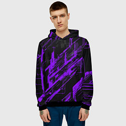 Толстовка-худи мужская Purple stripes on a black background, цвет: 3D-черный — фото 2