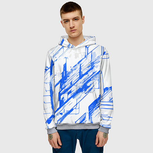 Мужская толстовка Синие полосы на белом фоне / 3D-Меланж – фото 3