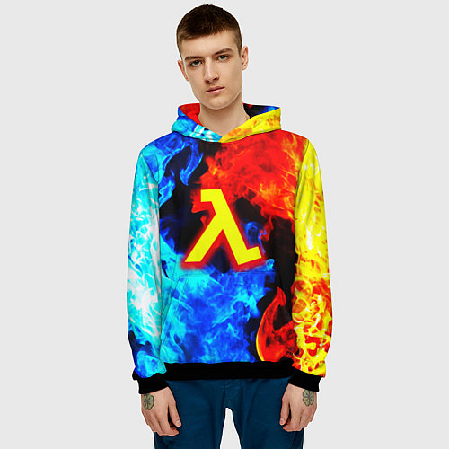 Мужская толстовка Халф лайф огненный стиль / 3D-Черный – фото 3