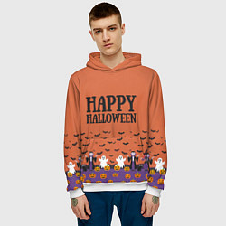 Толстовка-худи мужская Happy Halloween pattern, цвет: 3D-белый — фото 2