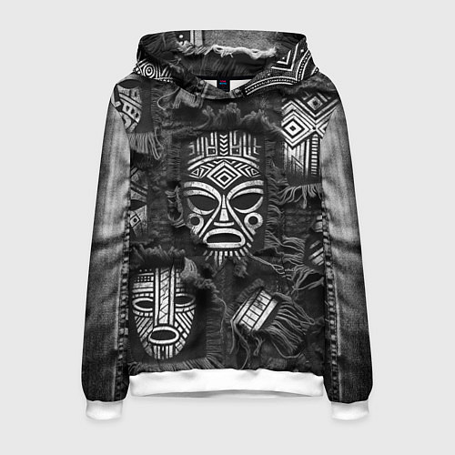 Мужская толстовка Африканские маски на пэчворк / 3D-Белый – фото 1