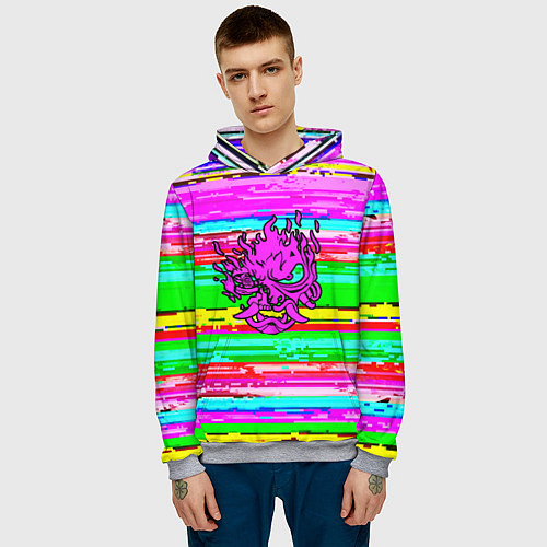 Мужская толстовка Cyberpunk 2077 радужные полосы / 3D-Меланж – фото 3