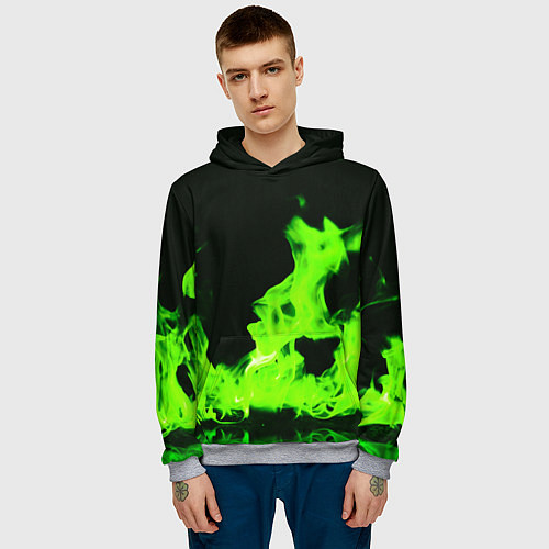 Мужская толстовка Кислотный зелёный огонь / 3D-Меланж – фото 3