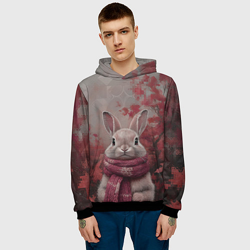 Мужская толстовка Кролик в малиновых тонах / 3D-Черный – фото 3