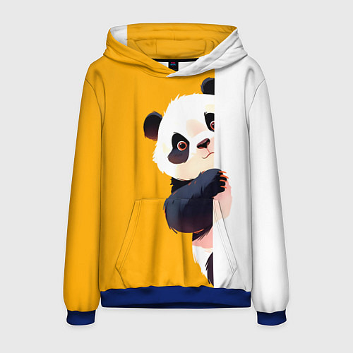 Мужская толстовка Медведь панда выглядывает из-за угла / 3D-Синий – фото 1