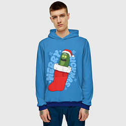 Толстовка-худи мужская Новогодний Рик огурчик - Merry Rickmas, цвет: 3D-синий — фото 2