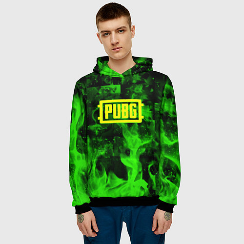 Мужская толстовка PUBG green fire game / 3D-Черный – фото 3