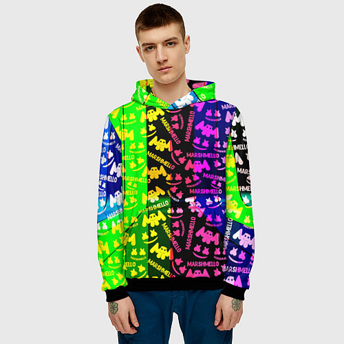 Мужская толстовка Marshmello pattern neon steel / 3D-Черный – фото 3