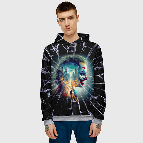 Мужская толстовка Джокер в мегаполисе - осколки / 3D-Меланж – фото 3