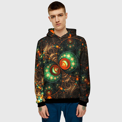 Мужская толстовка Фрактальный узор абстрактный / 3D-Черный – фото 3