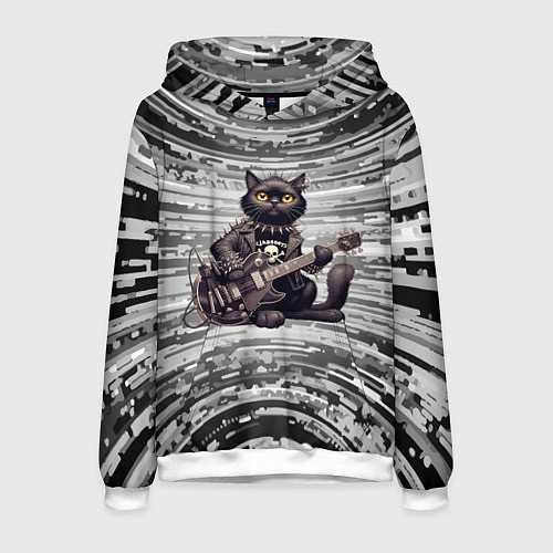 Мужская толстовка Чёрный кот играет на гитаре - нейроарт / 3D-Белый – фото 1